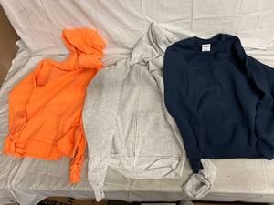Orange Hoodie, Gray Zip up Hoodie, Navy Blue Crew Neck Sweatshirt - Size Small