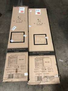 Lot of 2 HOMESTOCK Black, Floating Entertainment Center for TVs upto 75 in. with Display Shelves, Wall Mount, Pull-Out Drawers, LED Light