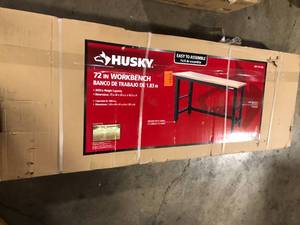 Husky 6 ft. Adjustable Height Solid Wood Top Workbench in Black for Ready to Assemble Steel Garage Storage System