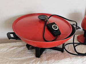 lot 67 image: Vintage Red Cookware Fondue & Electric Wok