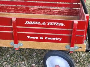 lot 120 image: Radio Flyer Town & Country Red Wooden Wagon