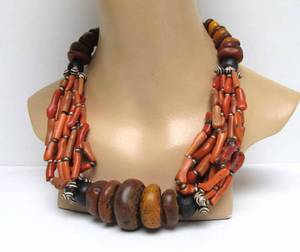 lot 5 image: Antique Berber Necklace wLarge Natural Amber Beads & Coral