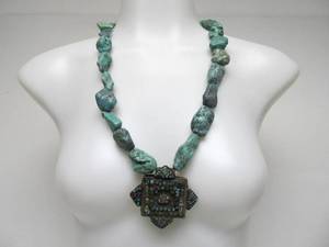 lot 41 image: Antique Turquoise & Silver Tibetan Gao Prayer Box Necklace 
