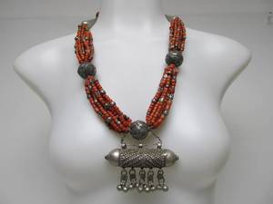 lot 49 image: Large Yemen Silver & Coral Necklace