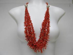 lot 22 image: LARGE Genuine Branch Coral & Silver Multi-Strand Necklace