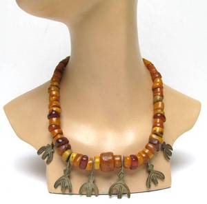 lot 30 image: Old Ethiopian Natural AmberCopal Necklace wMetal Beads
