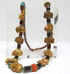 lot 33 image: Fantastic Ornamental Necklace with Oriental Carved Hardstone Animals Amber & Other Beads