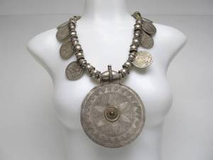 lot 20 image: HUGE Antique Omani SILVER Dowry Necklace wAustrian Silver Coins
