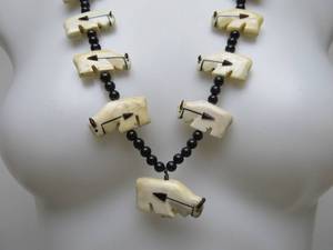 lot 73 image: Genuine Carved Bone Southwestern Goat Fetish Necklace