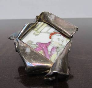 lot 59 image: Signed Sculptural Sterling Silver Brooch Inset w18th Century Chinese Pottery Shard