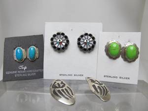 lot 67 image: 4 Sets of Southwest Native American Sterling Silver Earrings