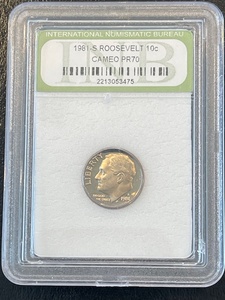 lot 47 image: 1981-S Roosevelt Dime Proof INM PR70 Cameo