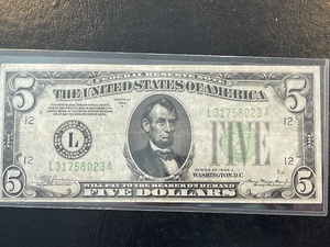 lot 78 image: $5 Dollar Green Seal Federal Reserve Note