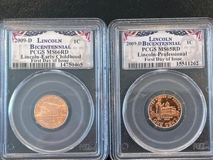 lot 79 image: 2009-D Lincoln Cents PCGS MS66 and MS65 Red