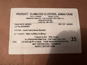 C. 35lbs-Fully Cooked Clawless Clusters, Jonah Crab