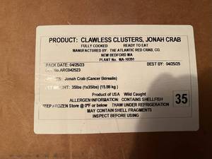 C. 35lbs-Fully Cooked Clawless Clusters, Jonah Crab