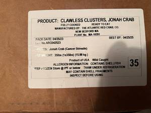C. 35lbs-Fully Cooked Clawless Clusters, Jonah Crab