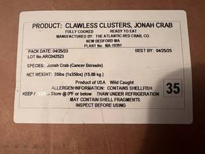C. 35lbs-Fully Cooked Clawless Clusters, Jonah Crab