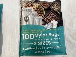 100 Mylar Bags(3 sizes), Oxygen Absorbers & Labels