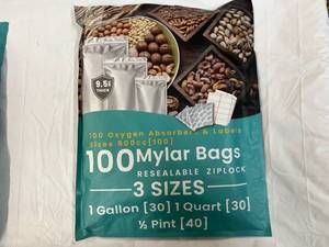 100 Mylar Bags(3 sizes), Oxygen Absorbers & Labels