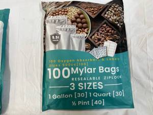 100 Mylar Bags(3 sizes), Oxygen Absorbers & Labels