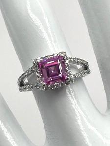 Gabriel and Co. 14K White Gold Halo Engagement Ring with Synthetic Pink Tourmaline Center (Size 5.5) ($2,800 Appraised Value)