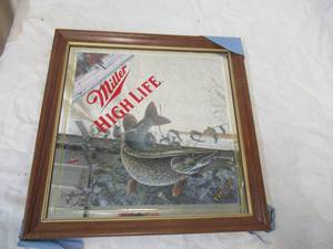 lot 60 image: Vintage Miller High Life Beer Wall Mirror. Northern Fish.