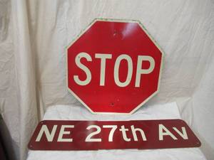 lot 73 image: 2 Vintage Road Signs. STOP and street sign.