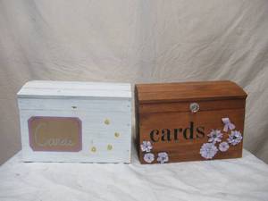 lot 77 image: Lot of 2 Table Top Wood TrunksGift Card Boxes