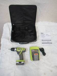 lot 101 image: Lot of RYOBI 1-Drill with Instructions, 2 Batteries and 1 Battery Charger.