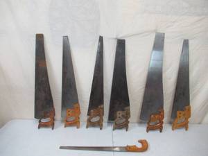 lot 128 image: Vintage Lot of 5Wood Handled Hand Saws 2 Keystone Airmaster. 1- Keen Cutter and more