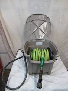 lot 66 image: Suncast Garden Hose Storage Container Reel with Hose and Adjustable Nozzle