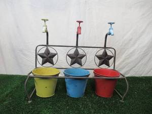 lot 141 image: Metal Garden Planter with three Flower Pots