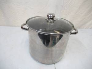lot 151 image: 12 Quart double handled Stainless Steel Stock Pot with glass Cover