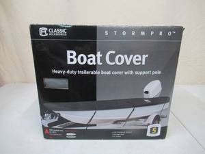 lot 169 image: Stormpro Classic Heavy Duty Boat Cover in Box. Fits 14  -16 Hull Fishing Boat. (Used once)