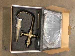Phiestina Brushed Gold 2-Handle 4 Inch Centerset Bathroom Faucet with Drain, Deck Plate and Supply Hoses