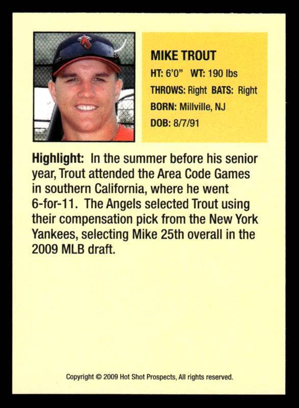 2009 Hot Shot Prospects Mike Trout Rookie Card