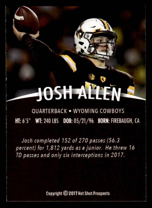 2017 Hot Shot Prospects Josh Allen Rookie Card