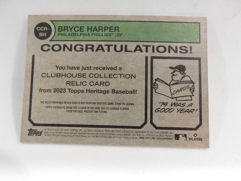 2023 Topps Heritage Clubhouse Collection Jersey Card Bryce Harper