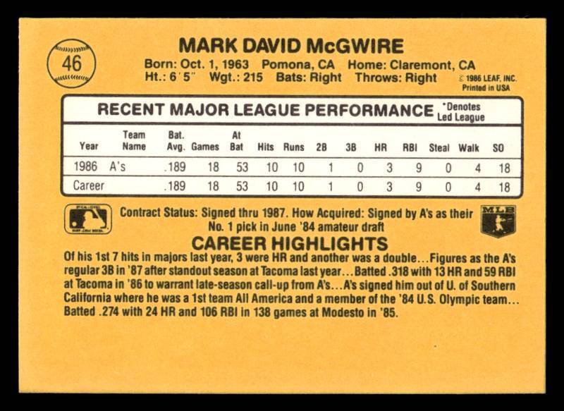 1987 Donruss Mark McGwire Rookie #46