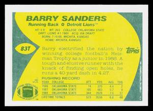 1989 Topps Traded Barry Sanders Rookie Card #83T