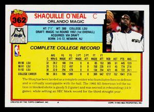 1992 Topps Shaquille ONeal Rookie Card #362