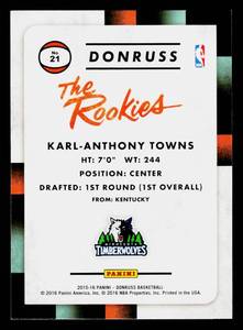 2015 Donruss The Rookies Karl-Anthony Towns Rookie Card #21