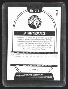2020 NBA Hopps Yellow Parallel Anthony Edwards Rookie Card #216
