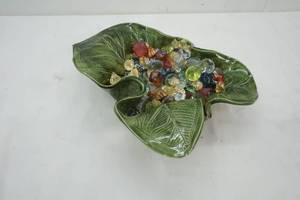 lot 75 image: Porcelain green leaf with Glass Stones