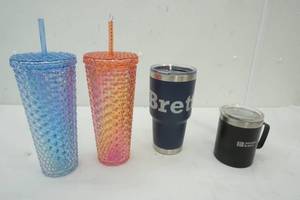 lot 80 image: Variety of Drinking Cups with Covers & Straws