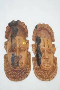 lot 50 image: African Wood Carving , Pair of Wall Art plaques