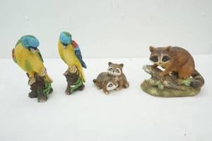 lot 209 image: 2 Parrot Figures & 2 Racoon Figures