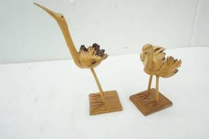 lot 211 image: 2 Vintage Mid Century Burl Wood Bird Figures