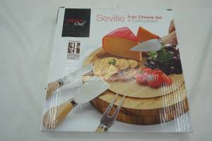 lot 333 image: New Kitchenware, Seville 5-pc Cheese Set with Bamboo cutting board